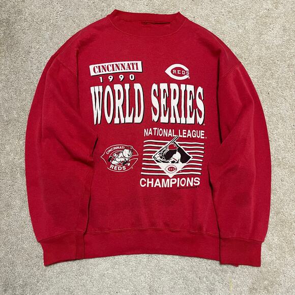 Vintage 1990 Cincinnati Reds World Series Champs Graphic Red Crewneck Large - Picture 1 of 6